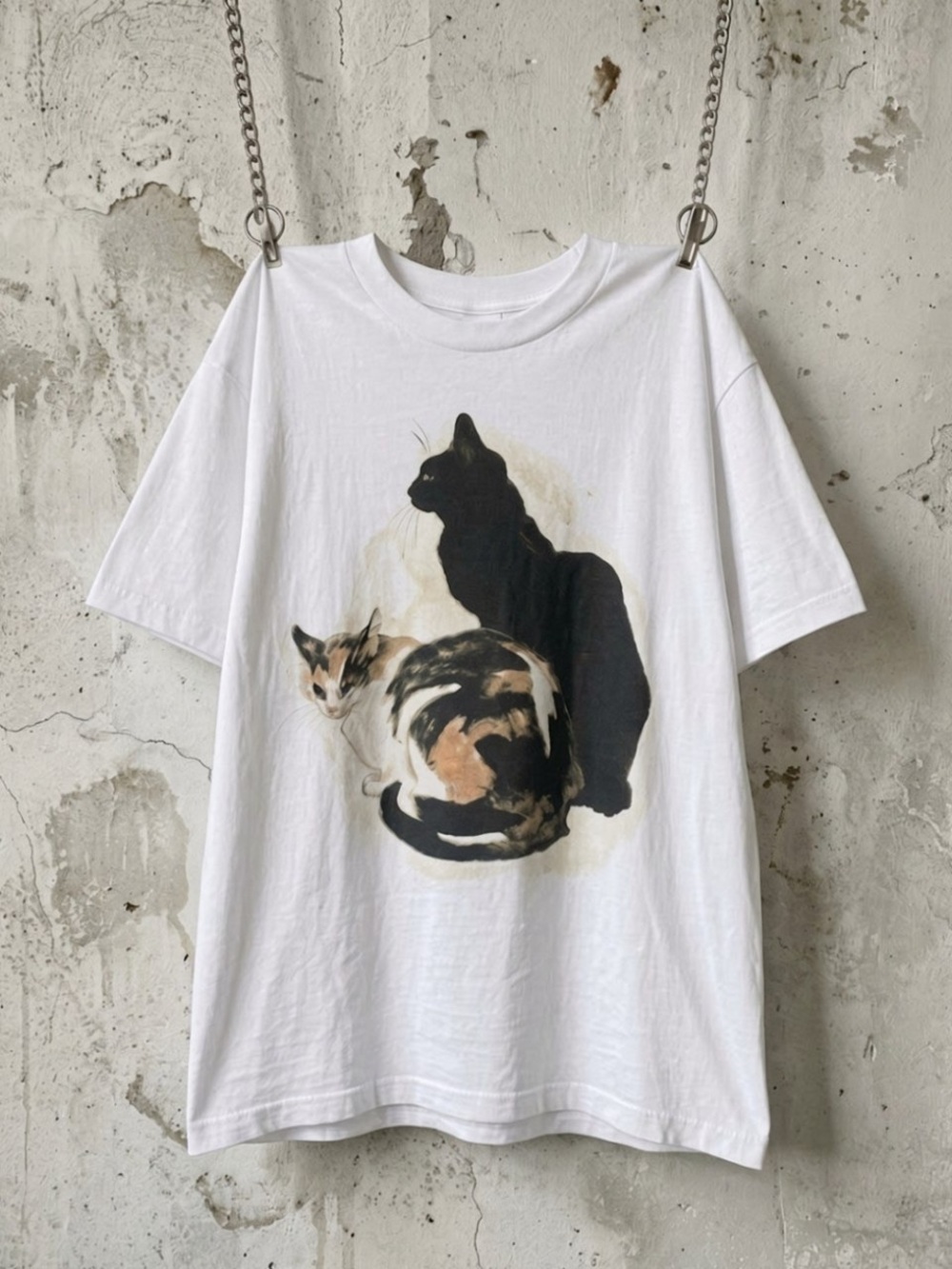 Black Cat and Calico Cat Portrait Graphic T-Shirt Gildan 5000 Cotton Unisex Tee